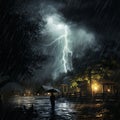 Lightning in the rain AI generated